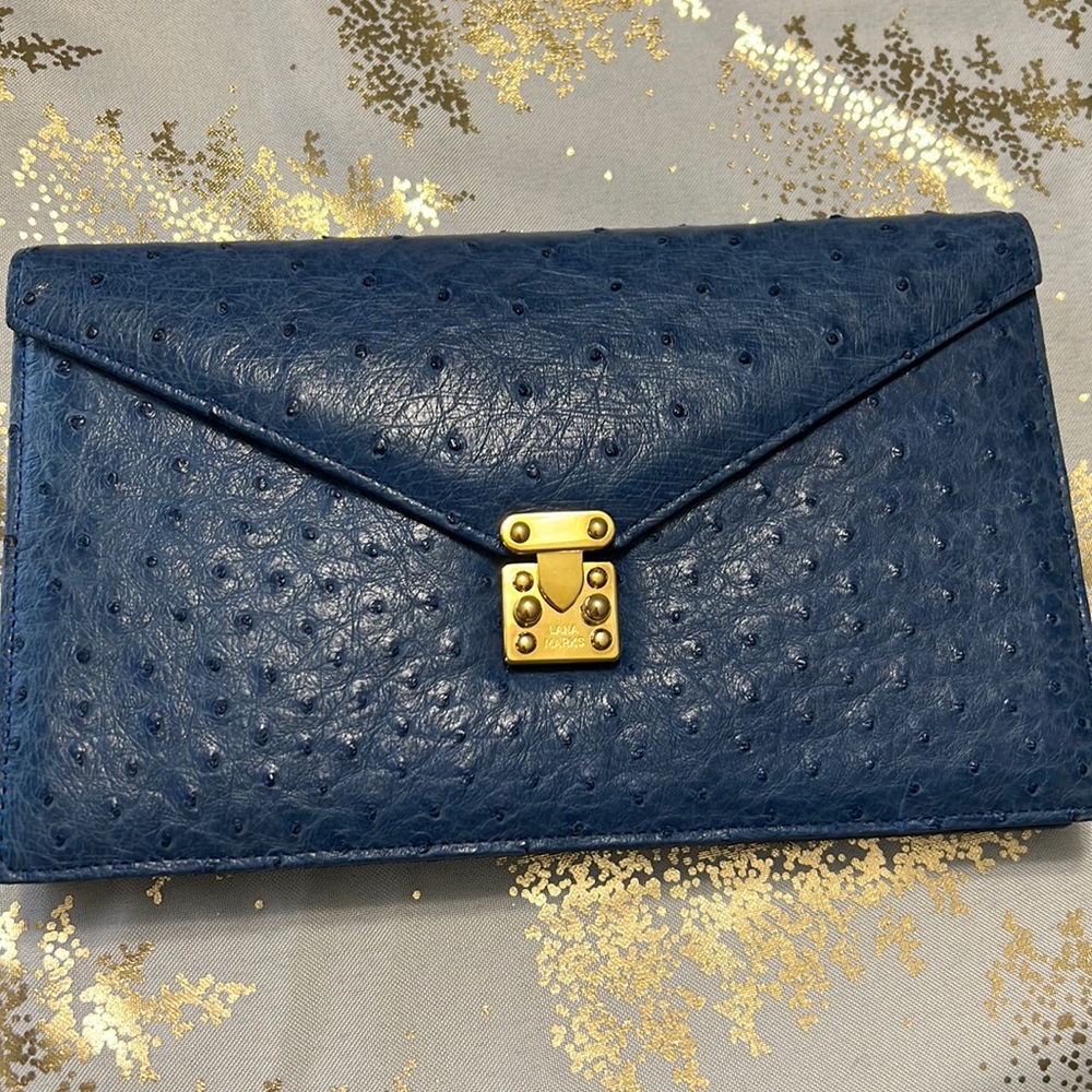 Lana Marks Ostrich Baby Jet blue clutch